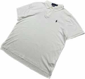 POLO RALPH LAUREN ☆ 春夏 清潔感 ホワイト ポロシャツ 半袖 XL スリムフィット アメカジ 大人カジュアル 古着 ポロラルフローレン■FB91