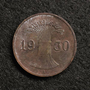 KM#37/ドイツワイマール共和国 1ライヒスペニヒ 銅貨（1930）ベルリン製造[E549]コイン