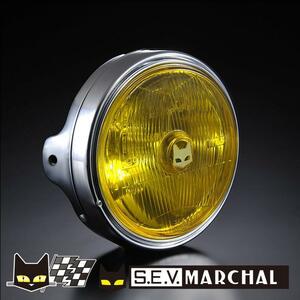 【ホンダ】マーシャルヘッドライト889　イエローレンズ・メッキケース　汎用　ライト径180mm　8016H