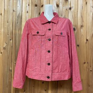 美品☆PINKHOUSE ＊ ピンクハウス ■ 薄手ジャケット 長袖 シャツジャケット 赤 レッド サイズL 刺繍ロゴ 羽織り ジャケット