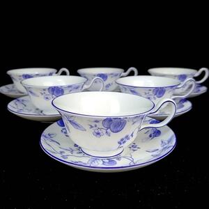 □良品 ◆ ウェッジウッド　WEDGWOOD ブループラム カップ&ソーサー　6客 ピオニーシェイプ 廃盤　希少　レア