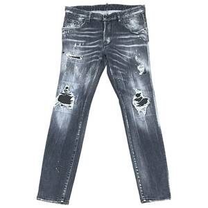 【美品】DSQUARED2 ディースクエアード【S74LB0810 TRASH BLACK WASH SUPER TWINKY JEAN】ダメージペンキ加工 ストレッチデニムパンツ