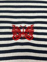 Needles ニードルス【EJ228 S/S Papillon Emb. Tee - Cotton Jersey / Stripe - Off White】ボーダーTシャツ ブラック×ホワイト_画像2
