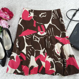 G3037*INED Ined * total pattern * knee height * skirt * tea Brown pink *9