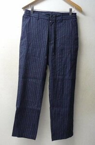 ◆アーバンリサーチドアーズ 23ss 美 NAVY リネンレーヨン　L/C　アンクルパンツ ストライプ パンツ UR35-14M008 サイズS