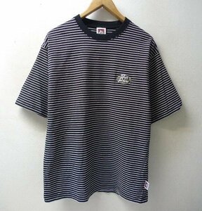 ◆BEN DAVIS ベンデイヴィス 23ss ロゴ刺繍 オーバーサイズ ボーダー クルーネック Tシャツ 黒白 サイズL　美品