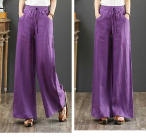 [ лиловый *L] широкий брюки женский распорка брюки хлопок лен linen