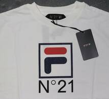 定価16000 新品 本物 N°21 × FILA ヌメロヴェントゥーノ フィラ クルーネック オーバーサイズ Tシャツ XS 12-C100 ユニセックス 白_画像2