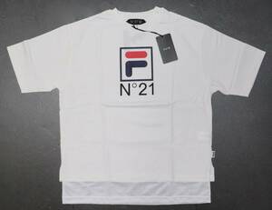 定価16000 新品 本物 N°21 × FILA ヌメロヴェントゥーノ フィラ クルーネック オーバーサイズ Tシャツ XS 12-C100 白 ユニセックス