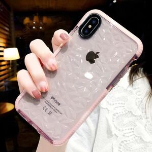 【新品】iPhoneケース　スケルトン　凸凹デザイン　ピンク