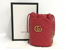 【中古】GUCCI チェーンショルダーバッグ ミニ バケットバッグ GGマーモント レザー レッド 575163_画像10