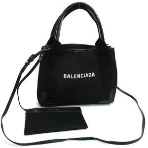 【中古】BALENCIAGA ネイビー カバス XＳ 2WAYショルダーバッグ トートバッグ ポーチ付き キャンバス レザー ブラック 390346