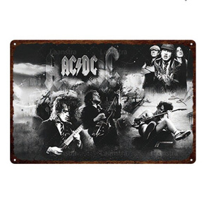 y494　レトロ メタル ブリキ 看板　AC DC　ロックバンド　メタル サイン ヴィンテージ 装飾 アート　