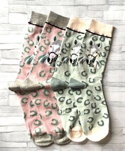  horse riding horse horse pattern socks lady's 36-39 green & pink set 