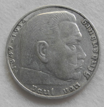 ドイツ 第三帝国 2ライヒスマルク 銀貨 1937年 F 2マルク ヒンデンブルク 美品！ ナチスドイツ ヒトラー アンティーク_画像1
