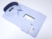 新品 送料無料 L 41-84 長袖 ドレスシャツ ショートカラー 細身 SLIM BODY ブルー系 水色 GROSSO 形態安定_画像3