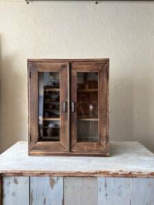  glass shelves display shelf showcase old tree natural wood case desk old furniture old tool old material storage interior display,