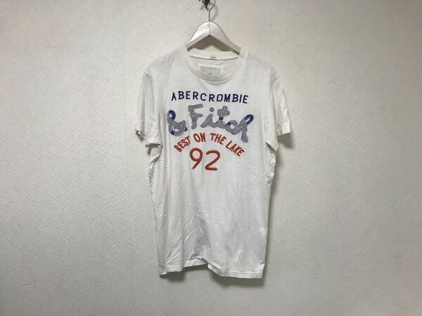 本物アバクロアンドフィッチAbercrombie&Fitchコットン刺繍ロゴ半袖Tシャツメンズサーフアメカジミリタリー白ホワイトXLマカオ製