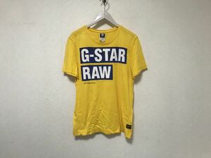 本物ジースターロウGSTAR RAWコットンプリント半袖TシャツメンズサーフアメカジミリタリーワークビジネススーツMイエロー