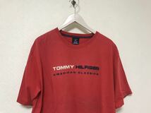 本物トミーヒルフィガーTOMMY HILFIGERコットンロゴ半袖TシャツメンズサーフアメカジミリタリーワークL赤レッドメキシコ製_画像2