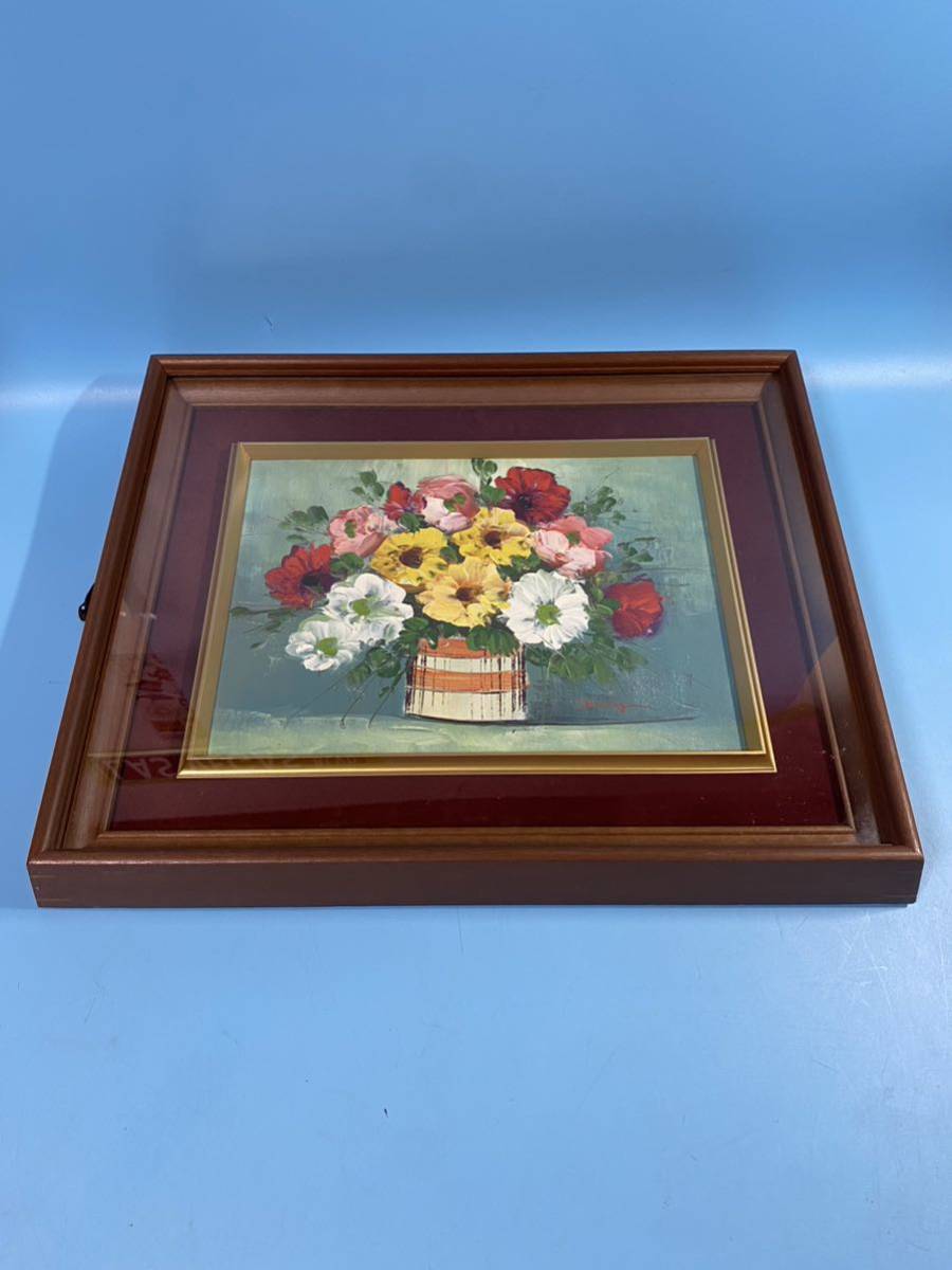 Oil painting, Flowers, Size F4, Authentic, Hand-painted, Signed by the artist, Wooden frame, Glass surface, Antique, Interior, Japanese painting, Fine art, Art IR4875, Painting, Oil painting, Still life