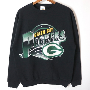 90s USA製 FAN SPORTSWEAR NFL グリーンベイ・パッカーズ プリント スウェット(メンズ L)ブラック ヴィンテージ