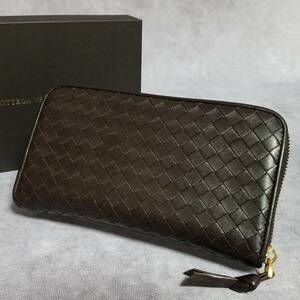 【良好】　BOTTEGA　ボッテガ ヴェネタ　正規品 ★ 本革　レザー　イントレチャート　ラウンドファスナー長財布　ウォレット