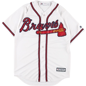 古着 マジェスティック Majestic MLB ATLANTA BRAVES アトランタブレーブス ゲームシャツ ベースボールシャツ メンズS /eaa371889