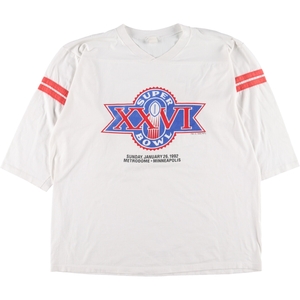 古着 90年代 SUPER BOWL XXVI スーパーボウル Vネック フットボール七分袖Tシャツ USA製 メンズXL ヴィンテージ /eaa326446 【SS2309】