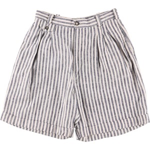  old clothes Rafaella stripe pattern s Lee tuck linen shorts short pants lady's L /eaa339868 [SS2309]