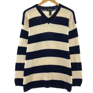  old clothes Ralph Lauren Ralph Lauren LAUREN low Len V neck cotton knitted sweater lady's L /eaa369551