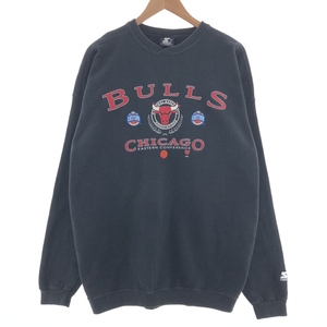 古着 90年代 スターター Starter NBA CHICAGO BULLS シカゴブルズ プリントスウェットシャツ トレーナー USA製 メンズXXL /taa001358