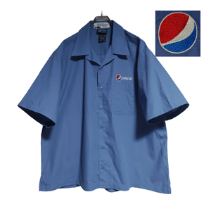 aramark 半袖ワークシャツ size XL オーバーサイズ ブルー ゆうパケットポスト可 胸 ロゴ 刺繍 pepsi 古着 洗濯 プレス済 782
