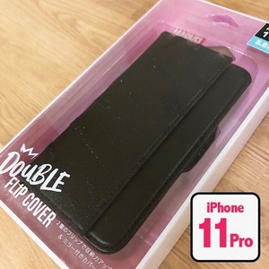 ★外箱スリキズ/本体問題なし MARVEL iPhone11Pro ダブルフリップカバー キラキラ 手帳型 ロゴ/ブラック 4562358138317