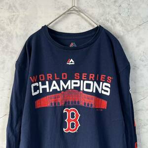Majestic ロングスリーブTシャツ　長袖Tシャツ　MLB 2018ワールドシリーズチャンピオン ボストン・レッドソックス　ロゴプリント　サイズM