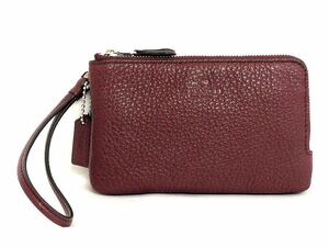 お買得！コーチ COACH レザー　ダブルファスナーポーチ　シボ革　＊内側マチに剥がれ G1680　F66205 ボルドー ow4618206306