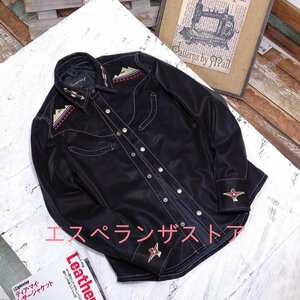 【エスペランザストア】羊革 レザージャケット シープスキン 立体裁断 本革 ジャンパー メンズファッション 刺繍 アメカジ 革ジャン レトロ