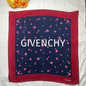 GIVENCHY ジバンシー スカーフ 花柄 紺 赤 ネイビー レッド 総柄