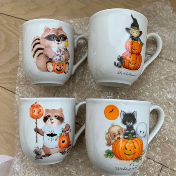 ハンドメイド ポーセラーツ マグカップ4個セット ハロウィン 