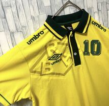 UMBRO アンブロ サッカー ブラジル代表 ポロシャツ サイズL イエロー 半袖 刺繍ロゴ シンプルロゴ デサント 鹿の子 送料無料_画像5