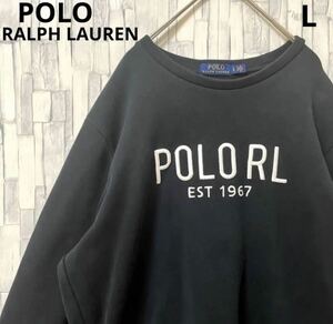 POLO RALPH LAUREN ポロ ラルフローレン 長袖 トレーナー スウェット デカロゴ 刺繍ロゴ サイズL ブラック 裏起毛 送料無料