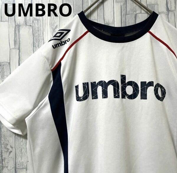 UMBRO アンブロ リンガー ネック Tシャツ ゲームシャツ サイズM ホワイト 半袖 デカロゴ ビッグロゴ 送料無料