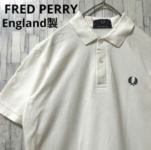 FRED PERRY Fred Perry one отметка Logo простой Logo вышивка рубашка-поло M короткий рукав белый Англия производства Британия производства олень. . бесплатная доставка 