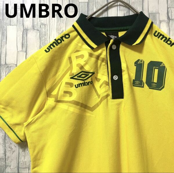 UMBRO アンブロ サッカー ブラジル代表 ポロシャツ サイズL イエロー 半袖 刺繍ロゴ シンプルロゴ デサント 鹿の子 送料無料