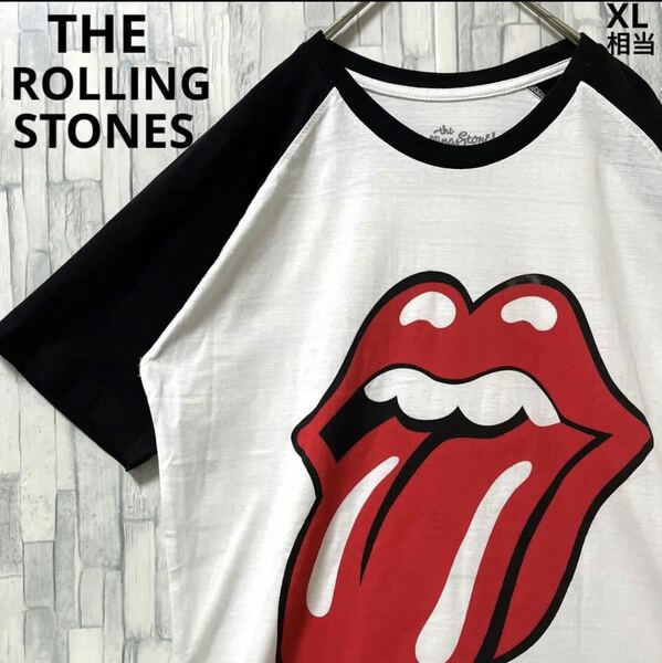 THE ROLLING STONES ローリングストーンズ 半袖 ラグランTシャツ ビッグロゴ バンドTシャツ バンT S ホワイト リンガー コピーライト