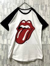 THE ROLLING STONES ローリングストーンズ 半袖 ラグランTシャツ ビッグロゴ バンドTシャツ バンT S ホワイト リンガー コピーライト_画像2