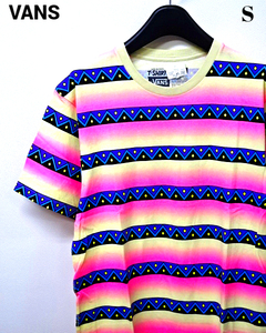 S 新品 ¥5,292【VANS T-SHIRTS PINK VN-0S6RPNK ヴァンズ Tシャツ バンズ Tシャツ ボーダー ピンク イエロー】