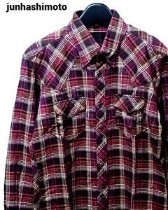 4 ￥26,250【junhashimoto EAST SIDE WESTERN SHIRT SHT026 CHE01 RED ジュンハシモト ウエスタンシャツ チェックシャツ レッド】