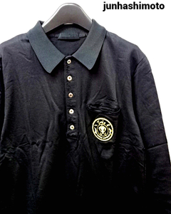 4【junhashimoto POLO SHIRT Black ジュンハシモト 7分袖 ゴルフポロシャツ GOLF シャツ ブラック 5分袖】