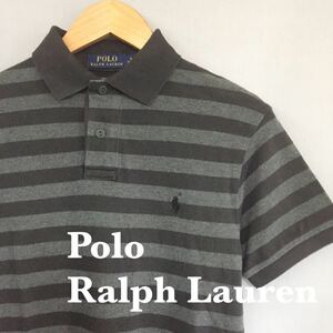 ポロラルフローレン PoloRalphLauren 半袖 ポロシャツ かの子 ボーダー ブラック グレー 綿 コットン メンズ 男性用 Sサイズ ∬